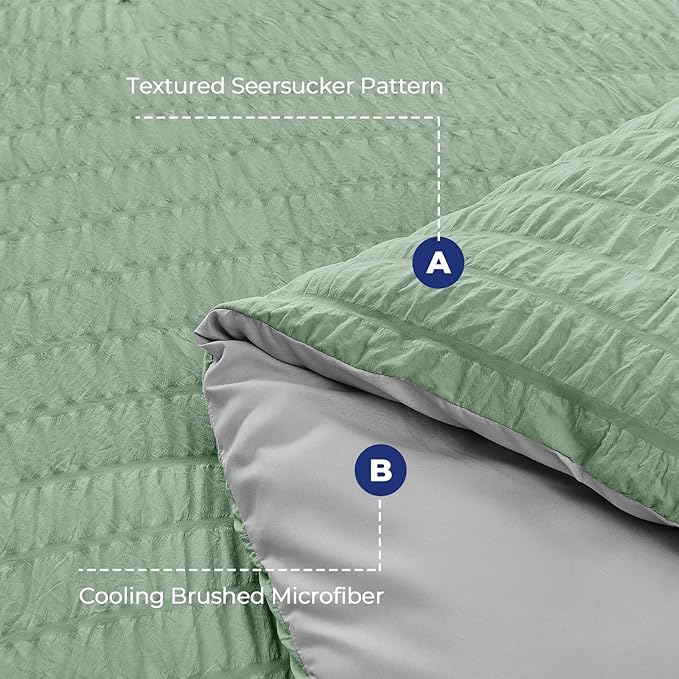 HYMOKEGE Sage Green/Light Grey Full Size Comforter Sets Seersucker 7 Pieces - Image 4