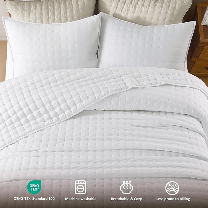 WDCOZY White Cloud Quilt Set Twin Size, Lightweight Soft Cross Stitch Bedspread - Image 7