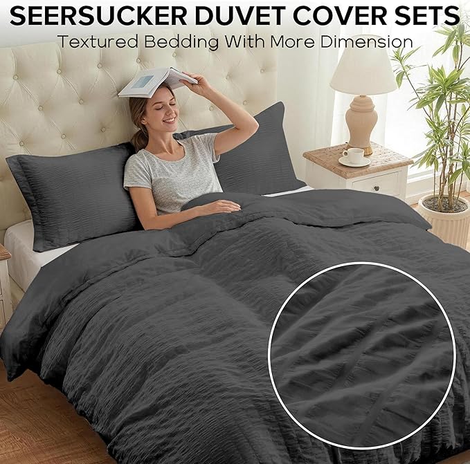 Cozyide Dark Grey Duvet Cover King Size, 3 Pieces Bedding Duvet Covers - Image 2