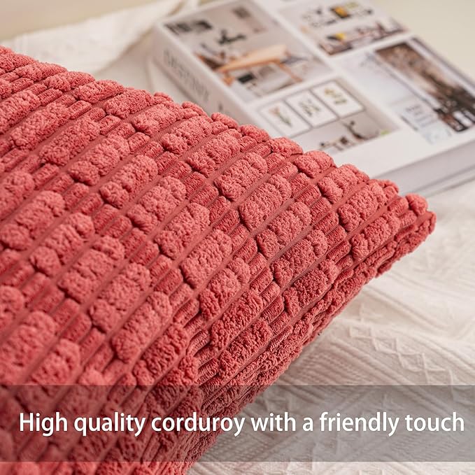 Aegero Pack of 2 Corduroy Decorative Throw Pillow Covers 24x24 Inch Soft - Image 2