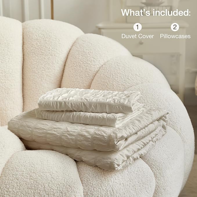JELLYMONI Beige Duvet Cover King Size, Soft Breathable Seersucker Duvet Cover - Image 9