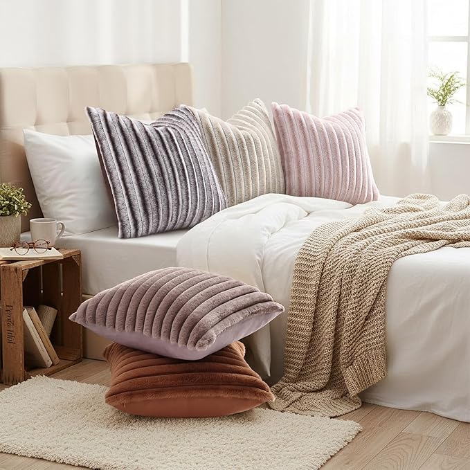 decorUhome Cozy Faux Fur Throw Pillow Covers 16x16 Set of 2 Decorative Soft - Image 6