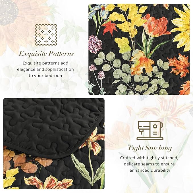 Yiran Floral Quilts Queen Size, 3 Pieces Summer Colorful Soft Lightweight - Image 7