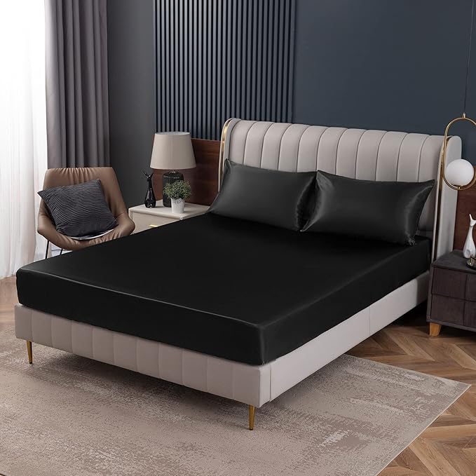 Homiest Black Satin Fitted Sheet King Size, Deep Pocket, Luxury & Ultra Soft - Image 9