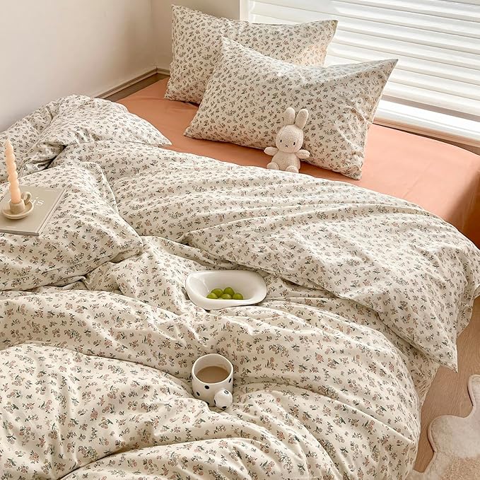 mixinni Boho Floral Girls Duvet Cover Set King Size Soft Cotton Comforter Cover - Image 3