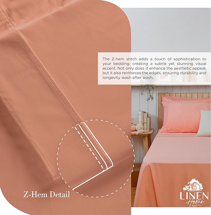 Linen Home 100% Cotton Percale Sheets Queen Size, Tera Clay, Deep Pocket - Image 3