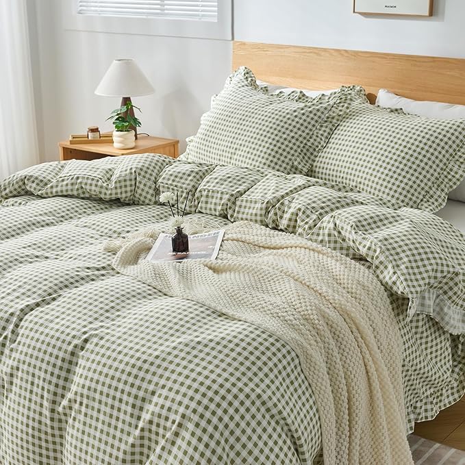 Gingham Duvet Cover Full Size, 3 Pieces Soft Breathable Microfiber Plaid - Image 6
