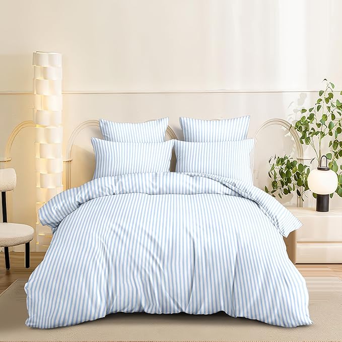 Nayoroom Blue Striped Duvet Cover Queen Size White Stripe Duvet Cover Dorm - Image 5