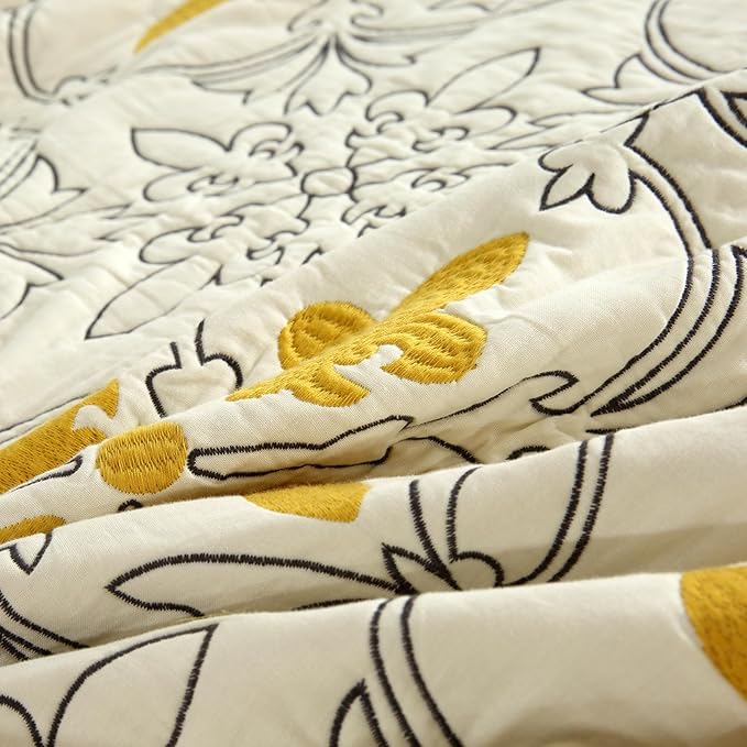 ROOMLIFE Quilt Set Full Size 3D Floral Iris Embroidery Pattern 3-Piece Cotton - Image 8