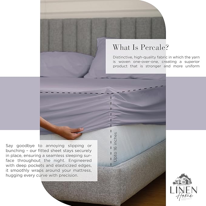 Linen Home 100% Cotton Percale Sheets Twin Size, Prelude Purple, Deep Pocket - Image 4