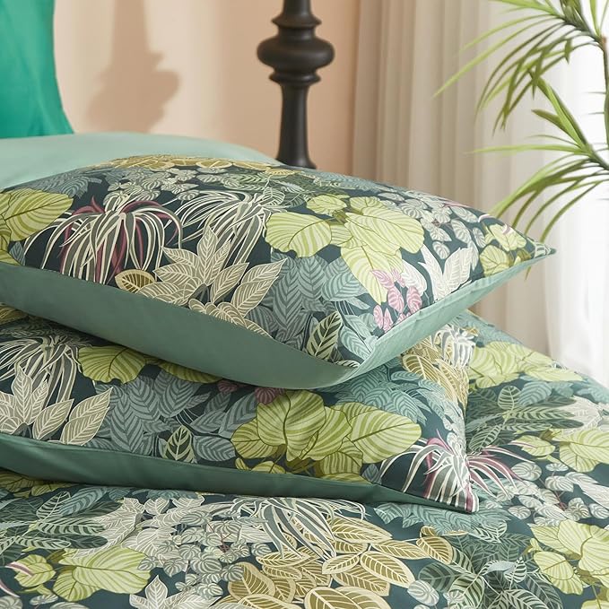 mixinni 100% Cotton Tropical Botanical Green Leaves Duvet Cover Queen Tree - Image 5
