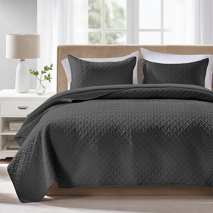 FLYMME Queen Quilt Bedding Set Black Lightweight Bedspreads Full Size, Soft by FLYMME