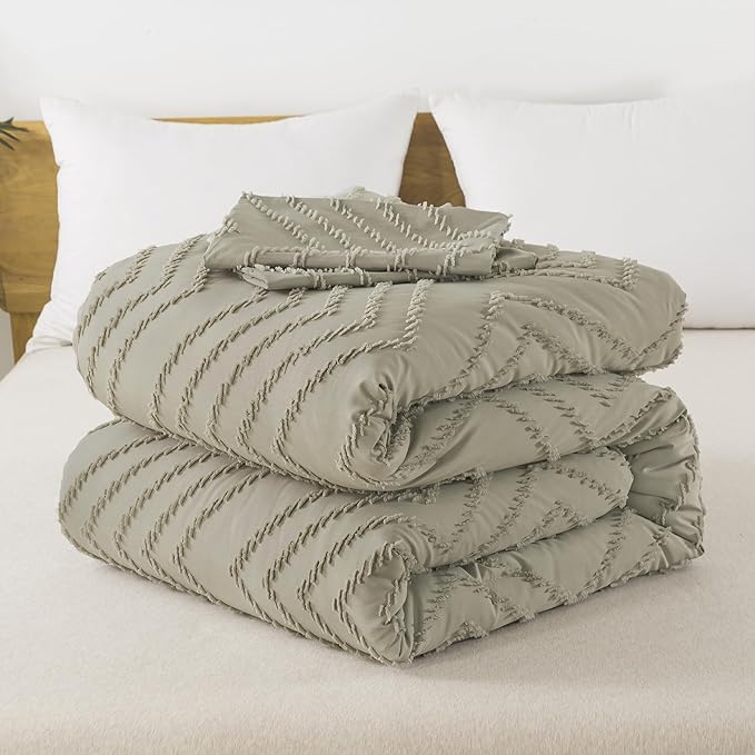 Andency Oatmeal Comforter Set Queen Size, Boho Soft Warm Tufted Bedding - Image 7
