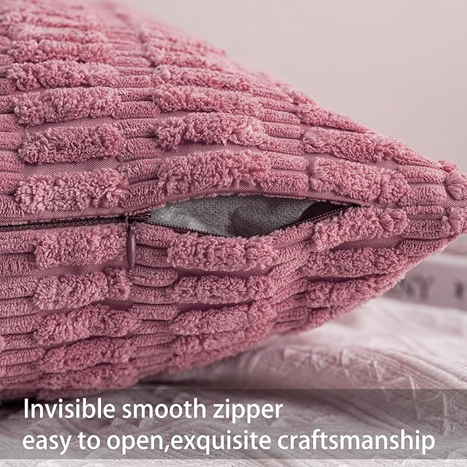 Aegero Pack of 2 Corduroy Decorative Throw Pillow Covers 18x18 InchSoft Boho - Image 3