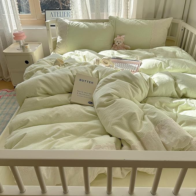 MKXI Mint Green Gingham Duvet Cover Set Full - Image 3