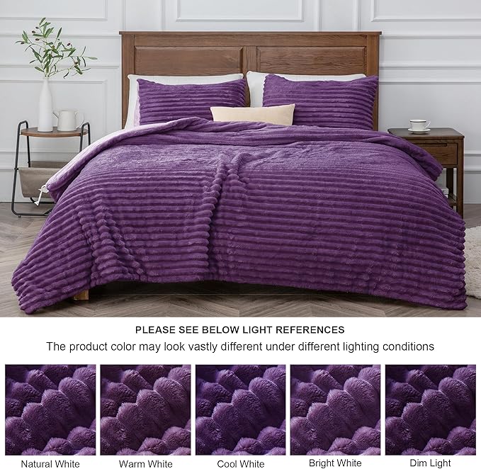 BEDELITE Fleece Queen Comforter Set -Super Soft & Warm Fluffy Purple Bedding - Image 8
