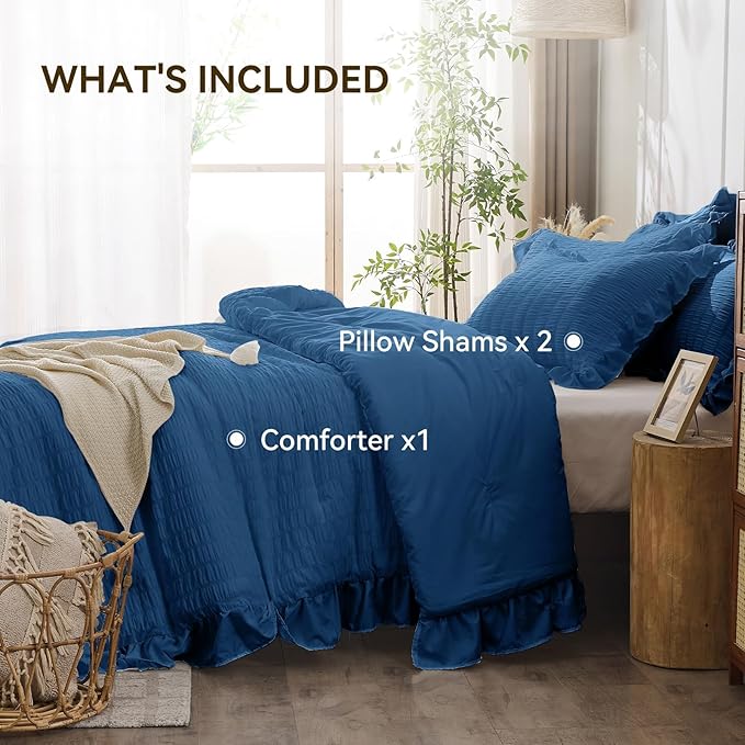 JOLLYVOGUE Teal Comforter Full Size, 3 Pieces Seersucker Lightweight Full Size - Image 5