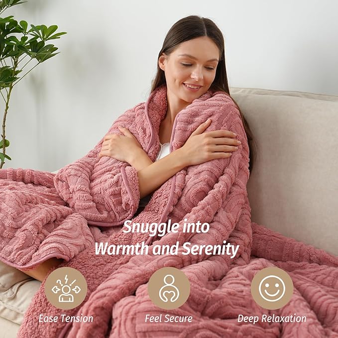 Wemore Jacquard Fleece Weighted Blanket Queen Size 60" x 80" 20lbs, Ultra Soft - Image 5