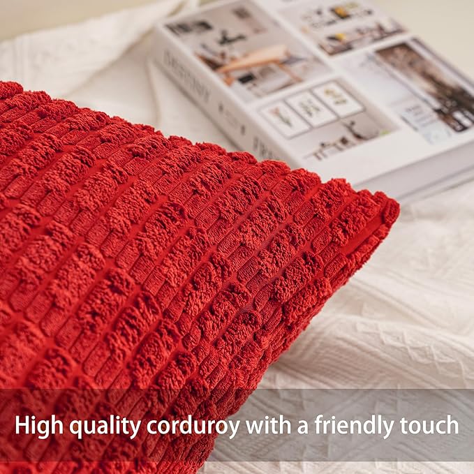Aegero Pack of 2 Christmas Red Corduroy Decorative Throw Pillow Covers 12x24 - Image 2