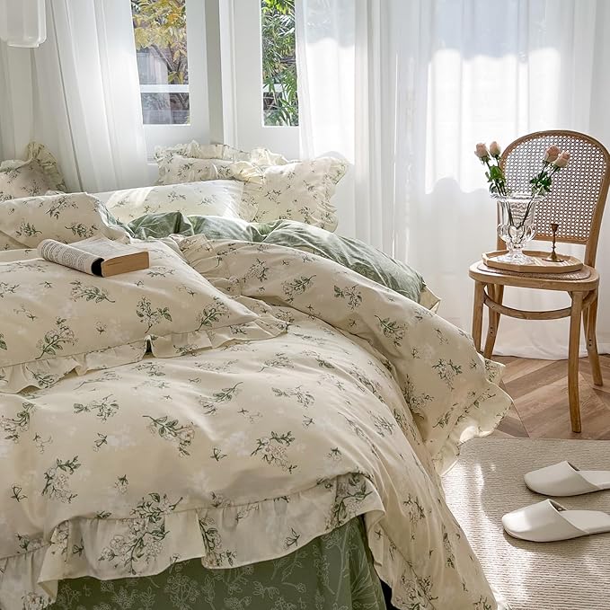 mixinni Reversible Sage Green Floral Duvet Cover Set Full Size - Image 5
