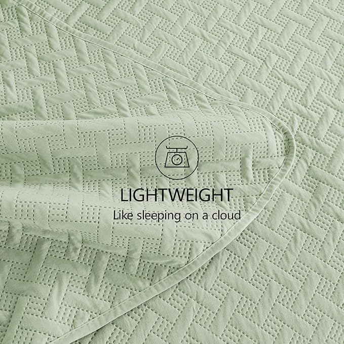 FLYMME Twin Quilt Set, Lightweight Sage Green Bedspreads, Basket Weave Pattern - Image 7