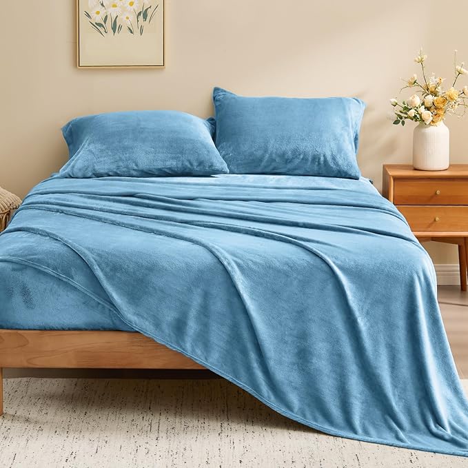 BEDELITE Flannel Sheets Twin Size Forever Blue - Image 2