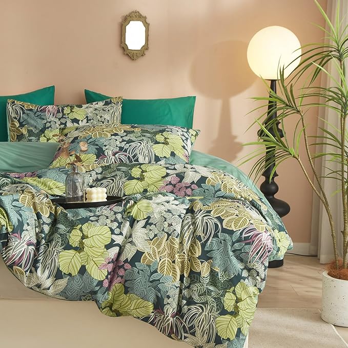 mixinni Tropical Multicolored Leaves Print Duvet Cover 2 Pillowcases Botanical - Image 4