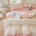 mixinni Pink Floral Duvet Cover Set King Size – 100% Cotton Ruffle Lace Bedding by mixinni