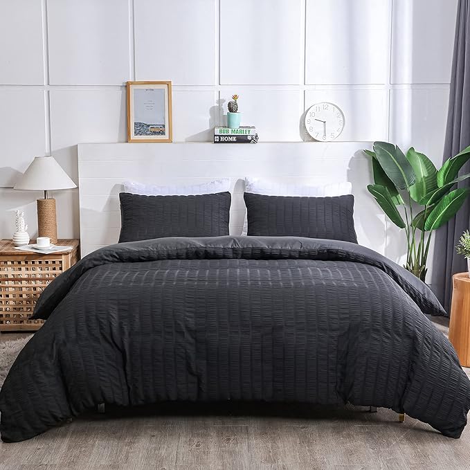 AveLom Seersucker Duvet Cover Set King Size, 3 Pieces, Textured Duvet Cover by AveLom