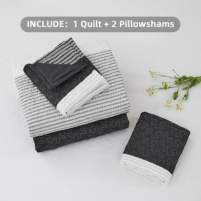Andency Oversized King Quilt Set Black White, 120x120 Stripe Super King - Image 6