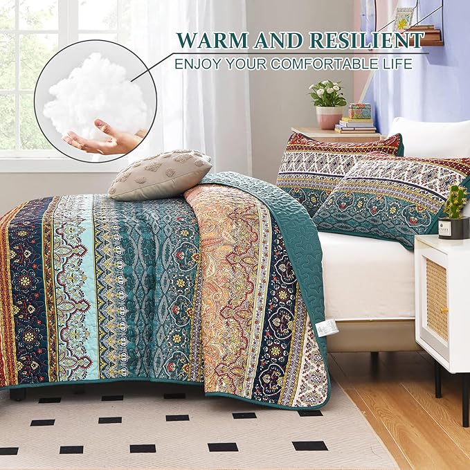 WONGS BEDDING Boho Quilt Set California King, Lightweight Microfiber Bedspread - Image 3