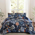 Yiran Navy Blue Sunflower Floral Quilts Queen Size, Botanical Fall Bedspread by Yiran