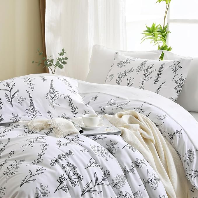 MUXHOMO Duvet Cover Queen Size, Reversible Floral White Duvet Cover Set - Image 2