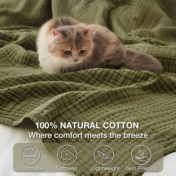 100% Cotton Muslin Blanket 40" x 40", Breathable and Lightweight Cotton Throw - Image 4