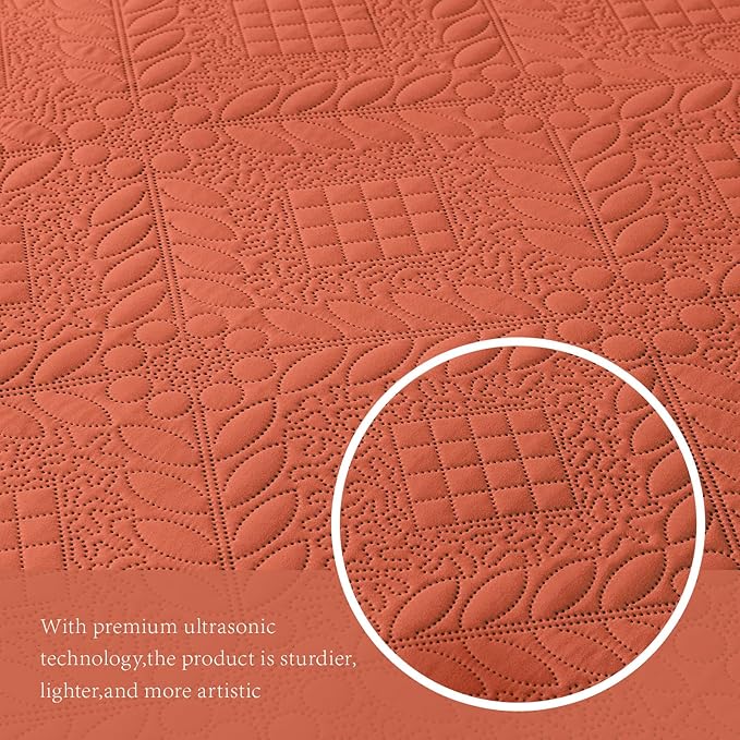 FLYMME Full Queen Quilt Bedding Set, Lightweight Burnt Orange Bedspreads - Image 6