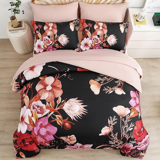 Luxudecor Floral Comforter Set King Size 7 Piece, Elegant Comforter Bedding Set - Image 3