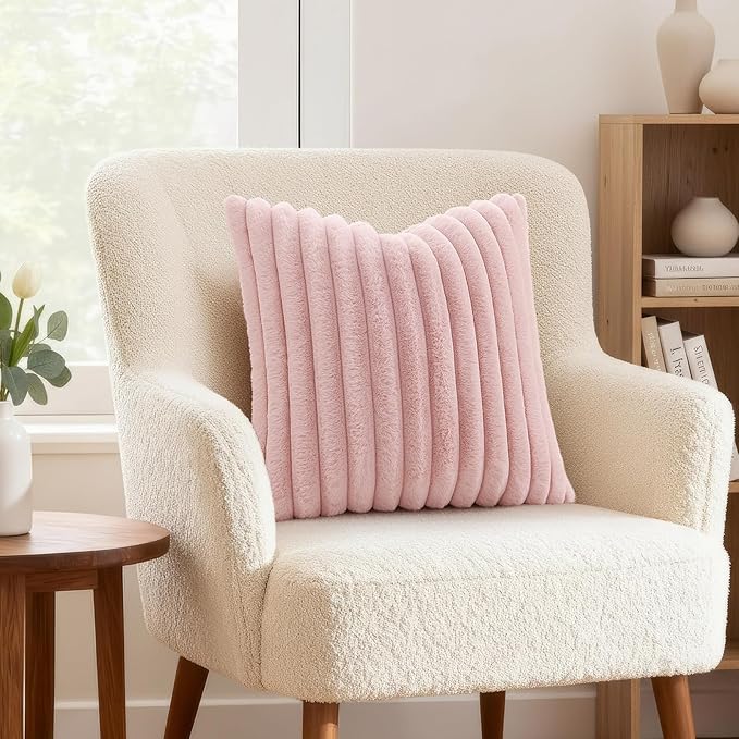 decorUhome Summer Cozy Faux Fur Throw Pillow Covers 26x26 Set of 2 Decorative - Image 4