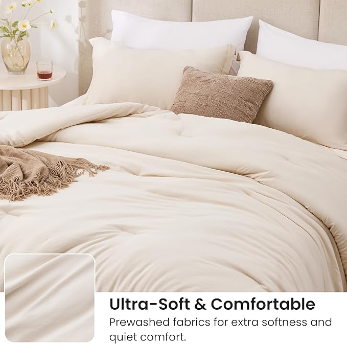 Love's cabin Beige Full Comforter Set, 3-Piece Prewashed Bed Set - Image 4