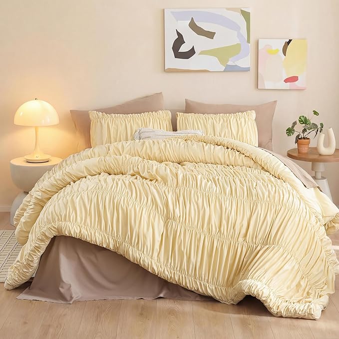 weigelia Cinched Comforter Set King – Soft Girl Ruched Bedding Set, Apartment & - Image 6