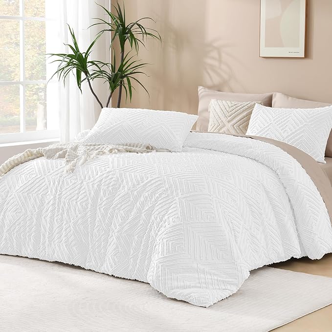 Andency White Oversized King Comforter 120"x98", 3 Pieces White Boho Bedding by Andency