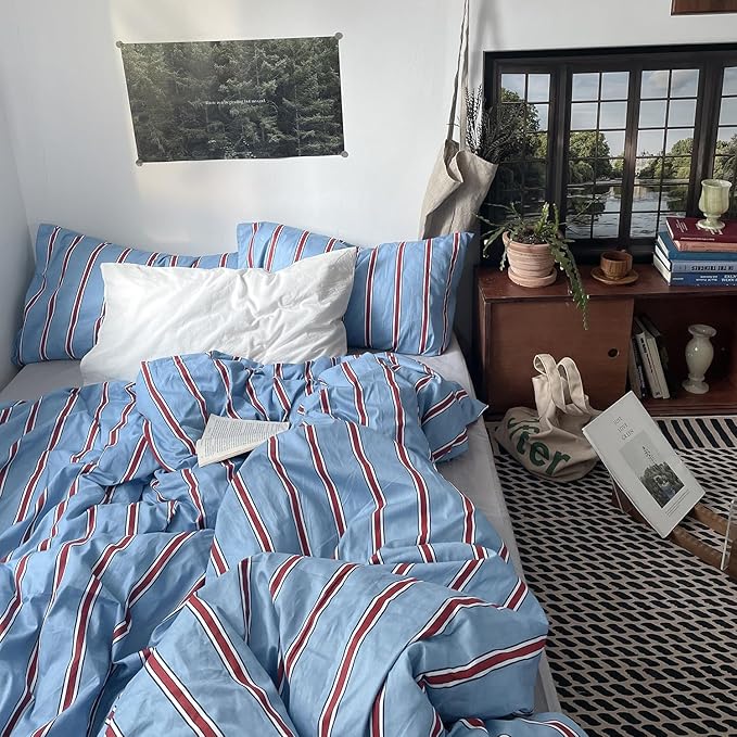 mixinni Vintage Striped Blue Duvet Cover Queen - Image 2