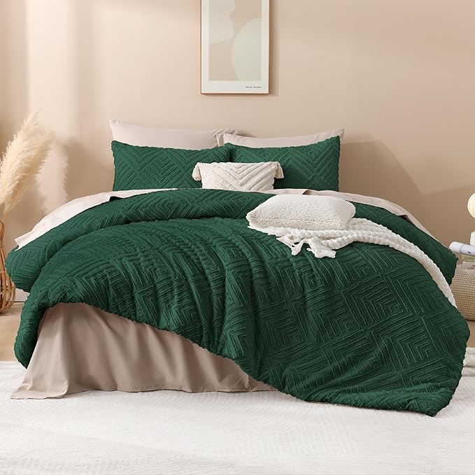 Andency Dark Emerald Green Boho Queen Comforter Set, Lightweight Fluffy Bedding - Image 2