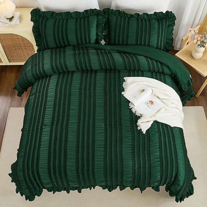 WONGS BEDDING Queen Size Comforter, Christmas Emerald Green Boho Comforter Set - Image 3