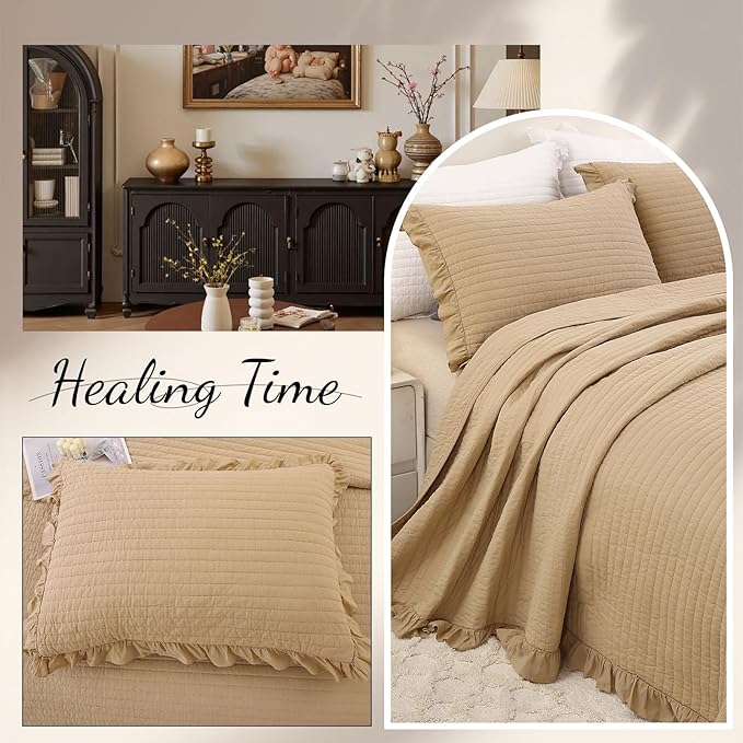 ROOMLIFE Quilt Set Full Size 3D Floral Embroidery Pattern 3-Piece Cotton - Image 6