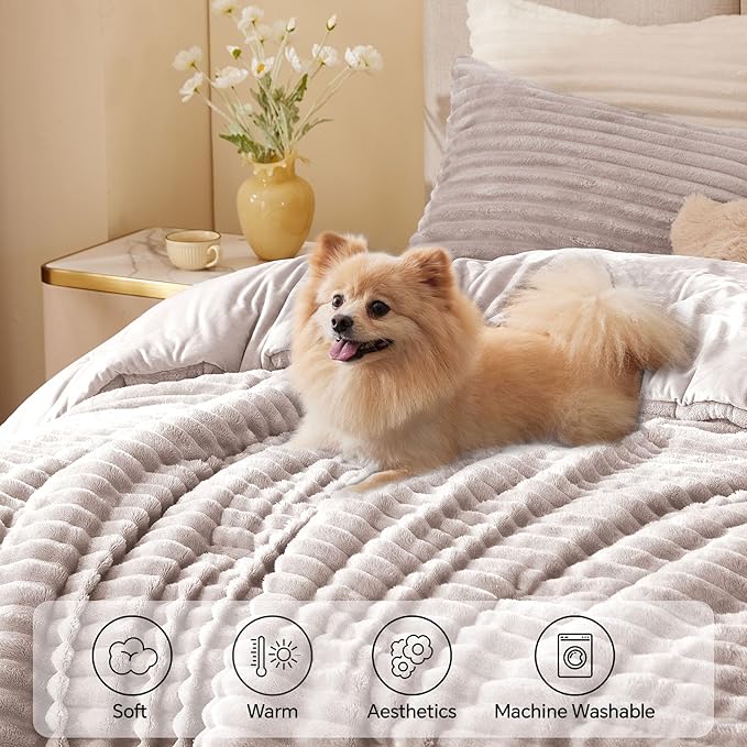 BEDELITE Fleece King Comforter Set -Super Soft & Warm Fluffy Lotus Pink Bedding - Image 3