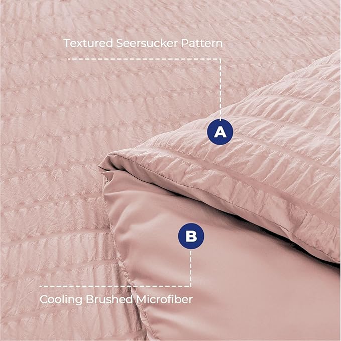 HYMOKEGE Rose Gold Twin XLComforter Set Seersucker 5 Pieces, All Season Luxury - Image 4