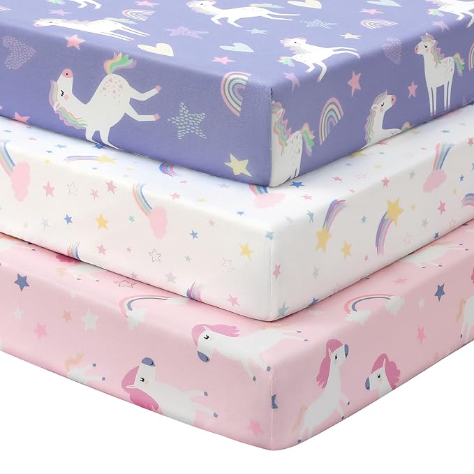 Baby Mini Crib Sheets Girl, Portable 38”x26” Pack and Play Sheets Fitted by FIEMOL
