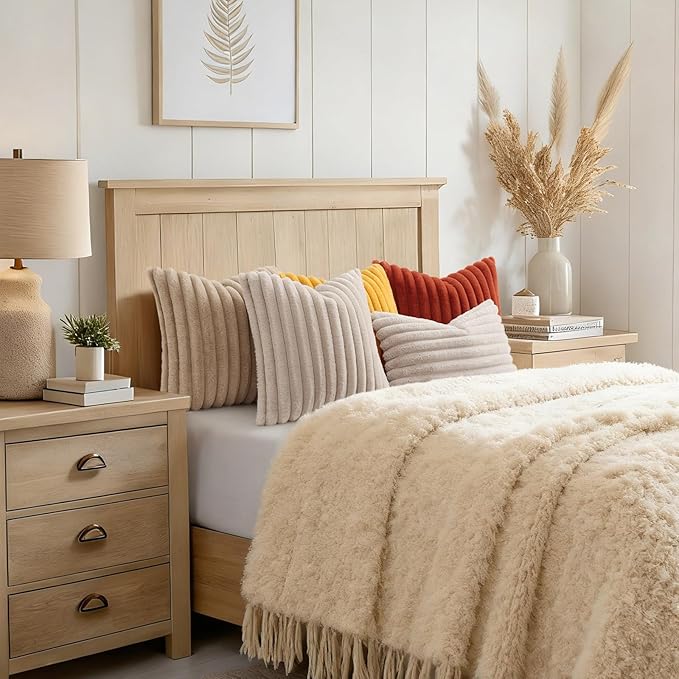 decorUhome Summer Cozy Faux Fur Throw Pillow Covers 22x22 Set of 2 Decorative - Image 8