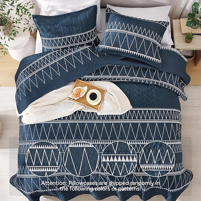 Andency Navy Quilts Queen Size, 3 Pieces Queen Quilt Bedding Set Boho - Image 3