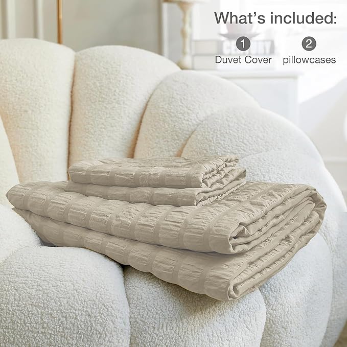 JELLYMONI Light Khaki Duvet Cover King Size, Soft Breathable Seersucker Duvet - Image 6